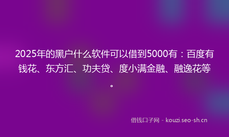 2025年的黑户什么软件可以借到5000有：百度有钱花、东方汇、功夫贷、度小满金融、融逸花等。