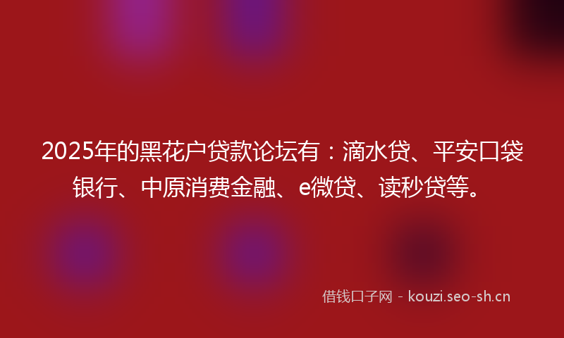 2025年的黑花户贷款论坛有：滴水贷、平安口袋银行、中原消费金融、e微贷、读秒贷等。