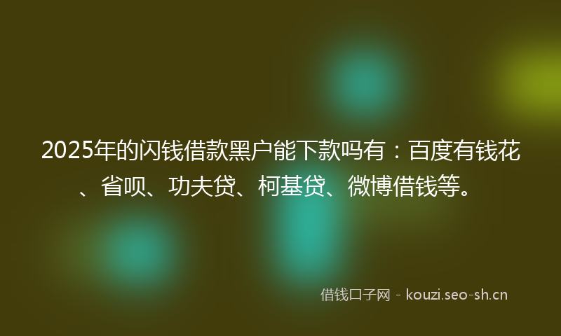 2025年的闪钱借款黑户能下款吗有：百度有钱花、省呗、功夫贷、柯基贷、微博借钱等。