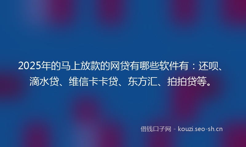 2025年的马上放款的网贷有哪些软件有：还呗、滴水贷、维信卡卡贷、东方汇、拍拍贷等。