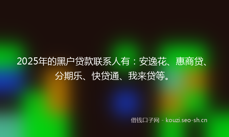 2025年的黑户贷款联系人有：安逸花、惠商贷、分期乐、快贷通、我来贷等。
