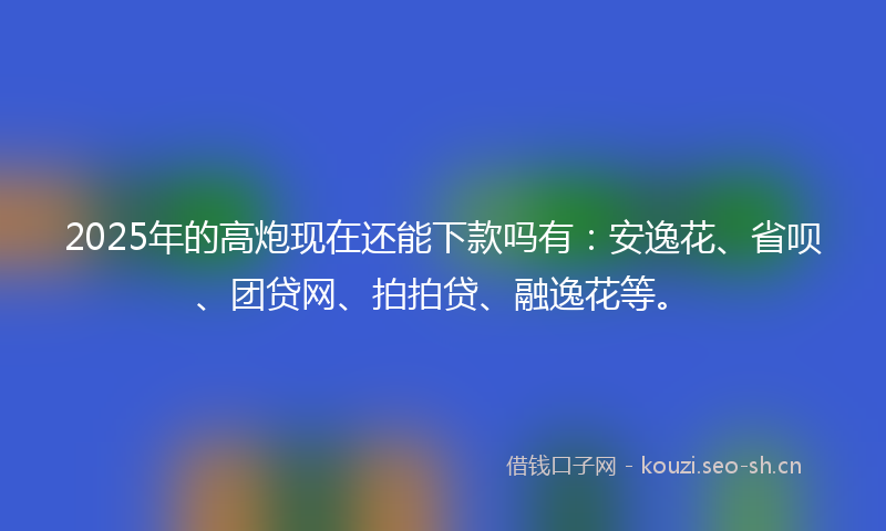 2025年的高炮现在还能下款吗有:安逸花、省呗、团贷网、拍拍贷、融逸花等。
