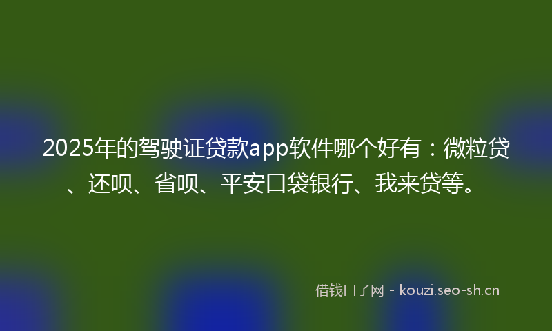 2025年的驾驶证贷款app软件哪个好有：微粒贷、还呗、省呗、平安口袋银行、我来贷等。