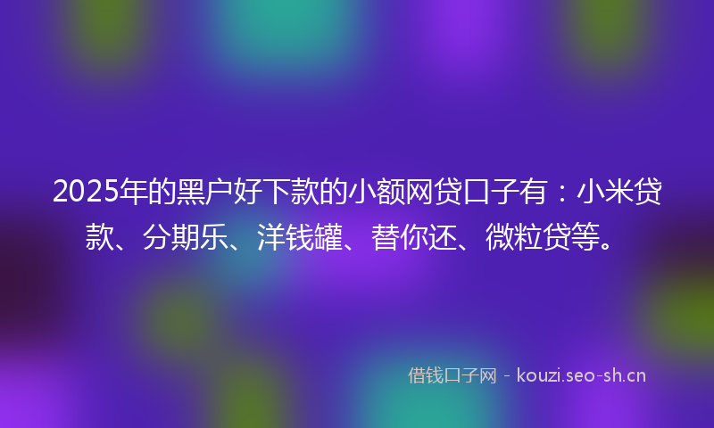 2025年的黑户好下款的小额网贷口子有:小米贷款、分期乐、洋钱罐、替你还、微粒贷等。