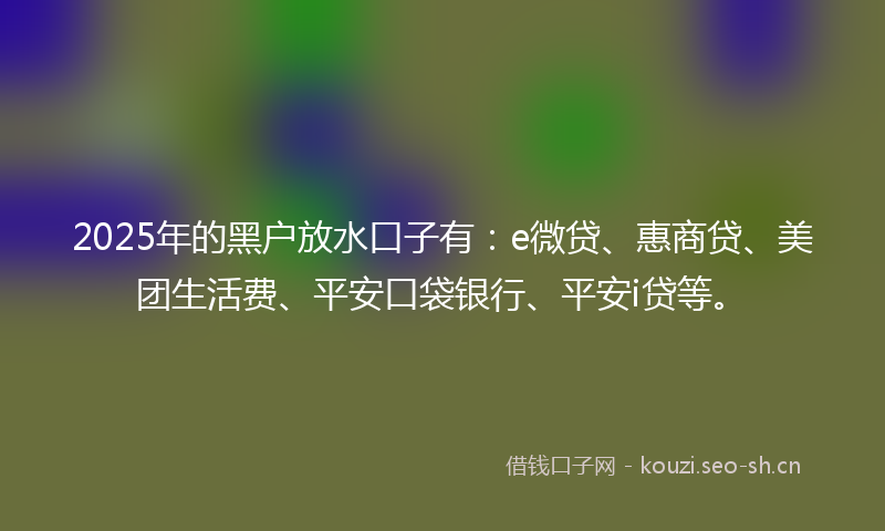 2025年的黑户放水口子有:e微贷、惠商贷、美团生活费、平安口袋银行、平安i贷等。