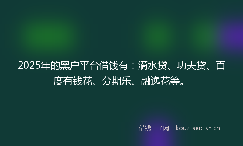 2025年的黑户平台借钱有：滴水贷、功夫贷、百度有钱花、分期乐、融逸花等。