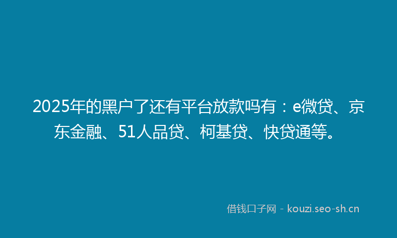 2025年的黑户了还有平台放款吗有:e微贷、京东金融、51人品贷、柯基贷、快贷通等。