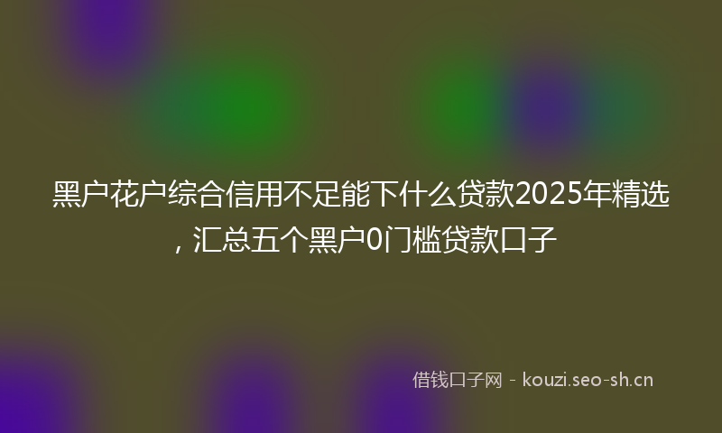 黑户花户综合信用不足能下什么贷款2025年精选，汇总五个黑户0门槛贷款口子