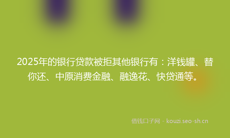 2025年的银行贷款被拒其他银行有：洋钱罐、替你还、中原消费金融、融逸花、快贷通等。