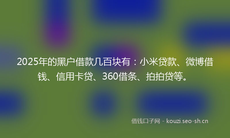 2025年的黑户借款几百块有：小米贷款、微博借钱、信用卡贷、360借条、拍拍贷等。