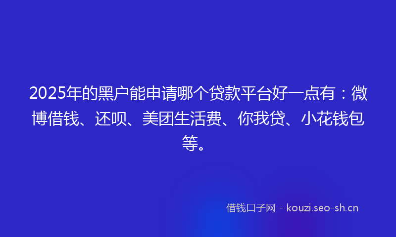 2025年的黑户能申请哪个贷款平台好一点有：微博借钱、还呗、美团生活费、你我贷、小花钱包等。