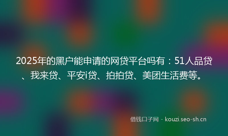 2025年的黑户能申请的网贷平台吗有：51人品贷、我来贷、平安i贷、拍拍贷、美团生活费等。