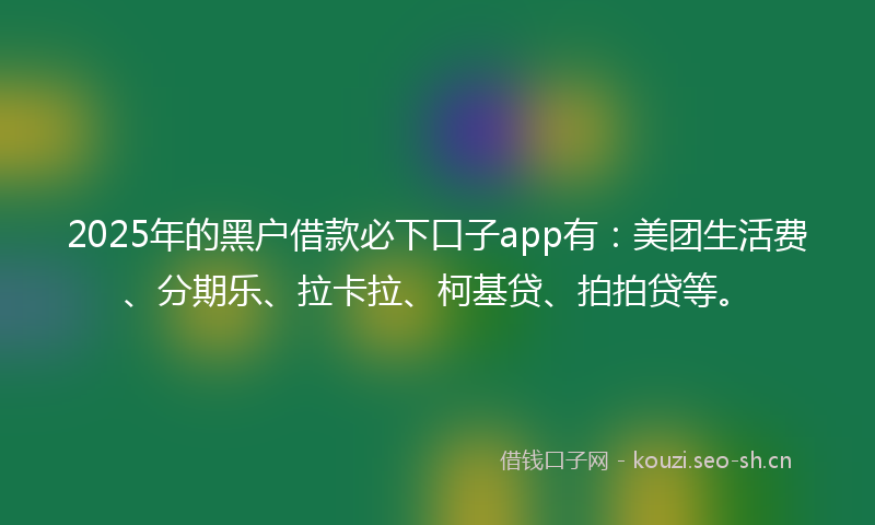 2025年的黑户借款必下口子app有：美团生活费、分期乐、拉卡拉、柯基贷、拍拍贷等。