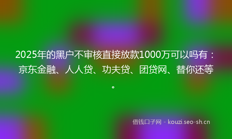 2025年的黑户不审核直接放款1000万可以吗有：京东金融、人人贷、功夫贷、团贷网、替你还等。