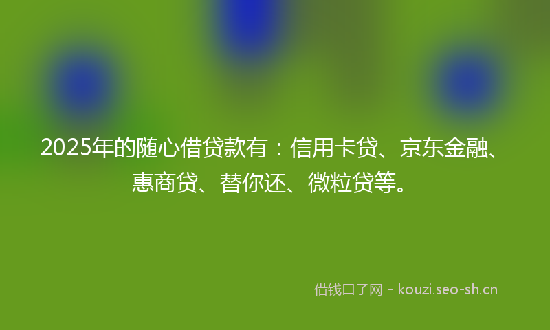 2025年的随心借贷款有:信用卡贷、京东金融、惠商贷、替你还、微粒贷等。