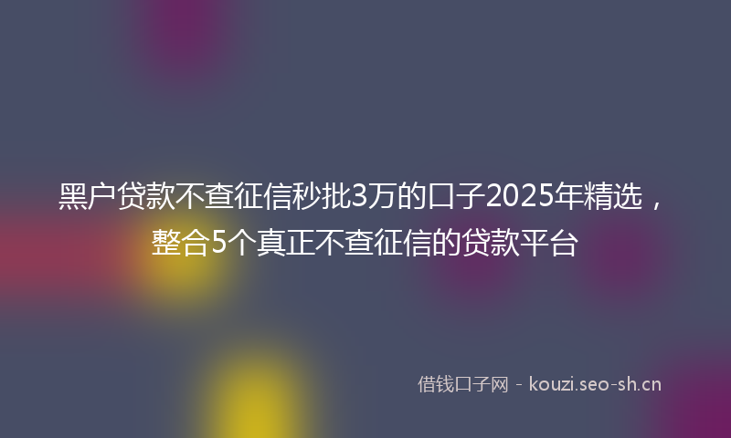 黑户贷款不查征信秒批3万的口子2025年精选，整合5个真正不查征信的贷款平台