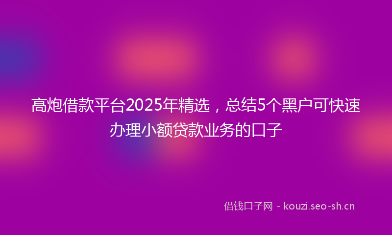 高炮借款平台2025年精选，总结5个黑户可快速办理小额贷款业务的口子