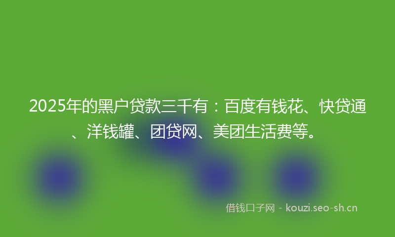 2025年的黑户贷款三千有：百度有钱花、快贷通、洋钱罐、团贷网、美团生活费等。