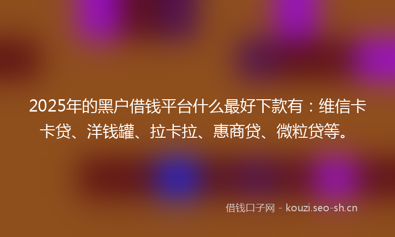 2025年的黑户借钱平台什么最好下款有：维信卡卡贷、洋钱罐、拉卡拉、惠商贷、微粒贷等。