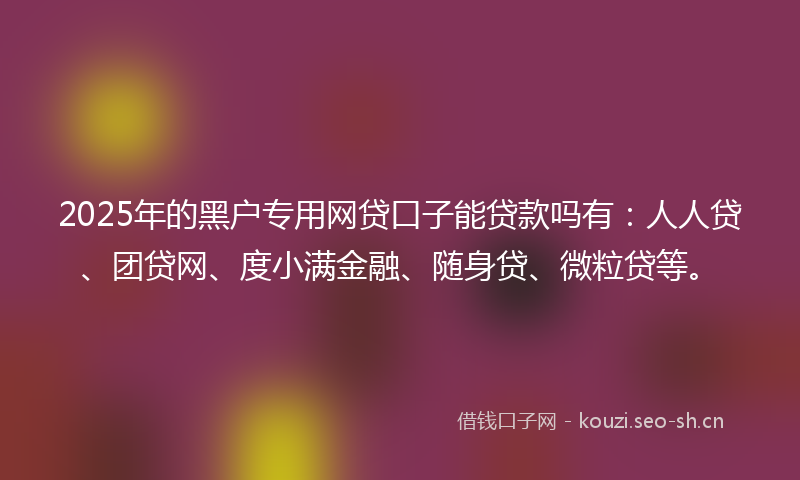 2025年的黑户专用网贷口子能贷款吗有：人人贷、团贷网、度小满金融、随身贷、微粒贷等。