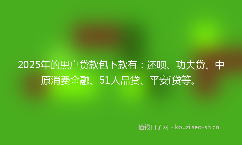 2025年的黑户贷款包下款有：还呗、功夫贷、中原消费金融、51人品贷、平安i贷等。