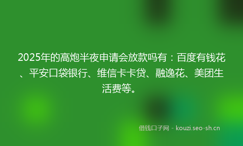 2025年的高炮半夜申请会放款吗有：百度有钱花、平安口袋银行、维信卡卡贷、融逸花、美团生活费等。