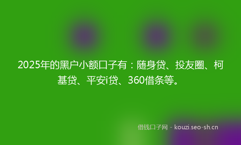 2025年的黑户小额口子有：随身贷、投友圈、柯基贷、平安i贷、360借条等。
