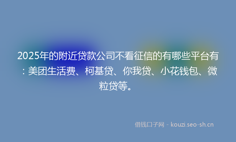 2025年的附近贷款公司不看征信的有哪些平台有：美团生活费、柯基贷、你我贷、小花钱包、微粒贷等。