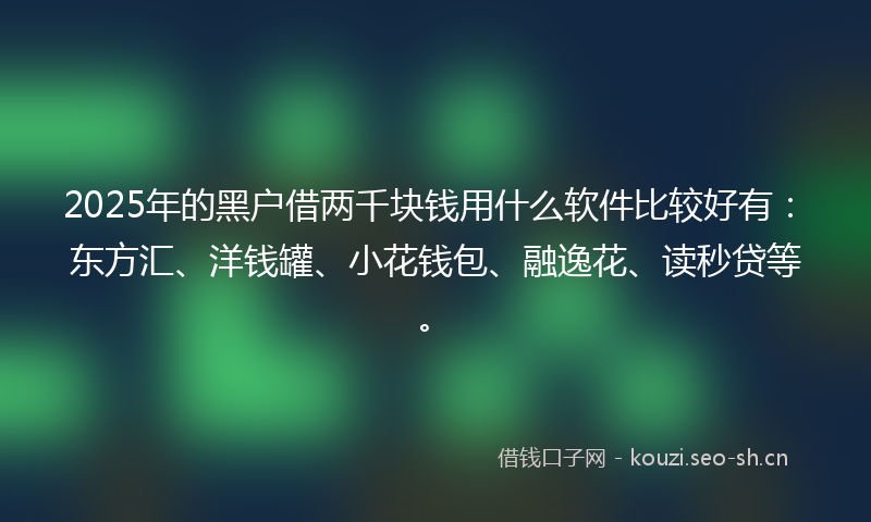 2025年的黑户借两千块钱用什么软件比较好有：东方汇、洋钱罐、小花钱包、融逸花、读秒贷等。
