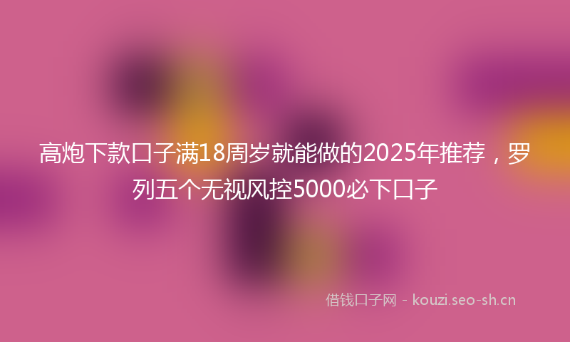 高炮下款口子满18周岁就能做的2025年推荐，罗列五个无视风控5000必下口子