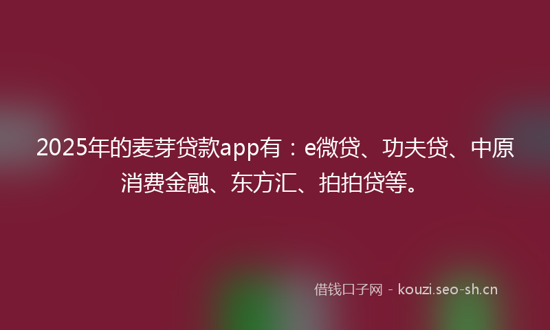 2025年的麦芽贷款app有:e微贷、功夫贷、中原消费金融、东方汇、拍拍贷等。