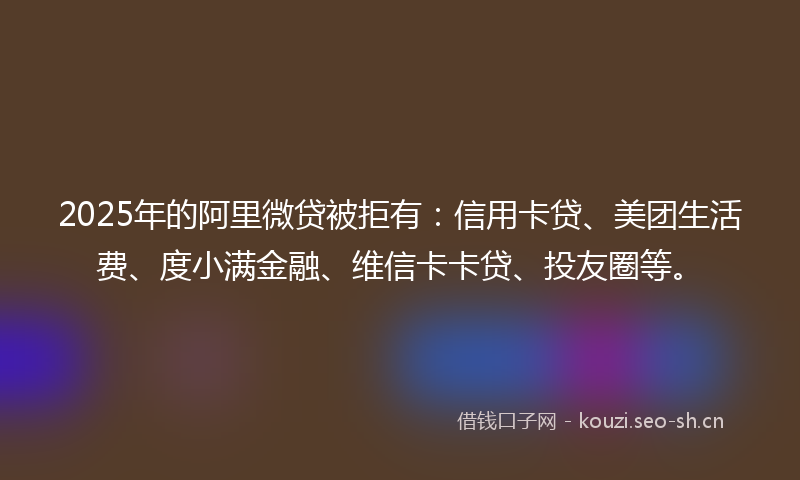 2025年的阿里微贷被拒有：信用卡贷、美团生活费、度小满金融、维信卡卡贷、投友圈等。