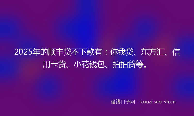 2025年的顺丰贷不下款有：你我贷、东方汇、信用卡贷、小花钱包、拍拍贷等。
