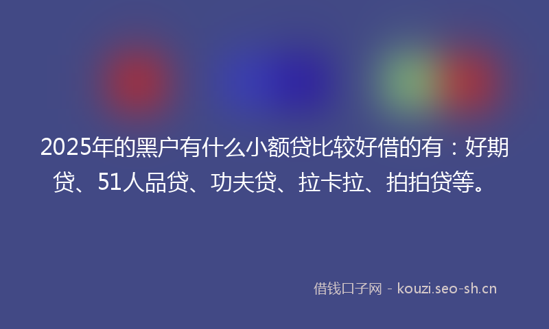 2025年的黑户有什么小额贷比较好借的有：好期贷、51人品贷、功夫贷、拉卡拉、拍拍贷等。