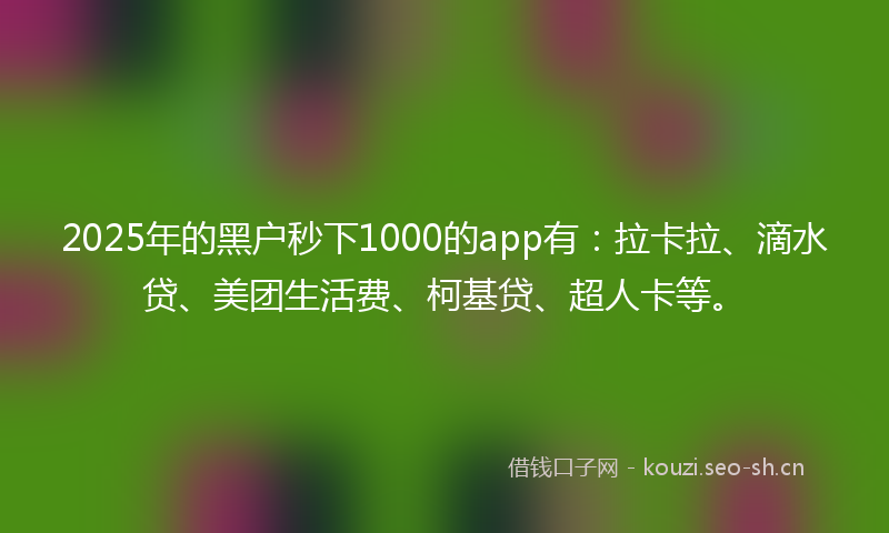 2025年的黑户秒下1000的app有：拉卡拉、滴水贷、美团生活费、柯基贷、超人卡等。