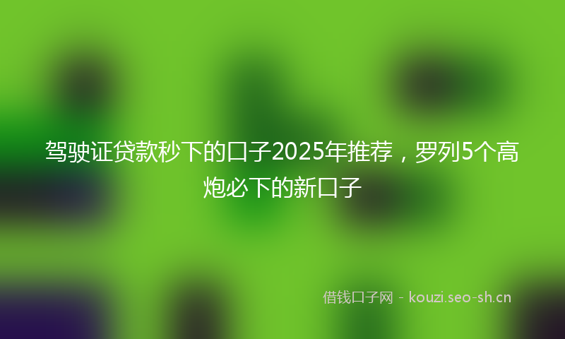 驾驶证贷款秒下的口子2025年推荐，罗列5个高炮必下的新口子