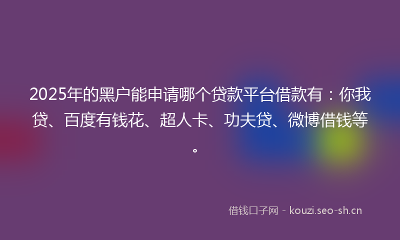 2025年的黑户能申请哪个贷款平台借款有：你我贷、百度有钱花、超人卡、功夫贷、微博借钱等。
