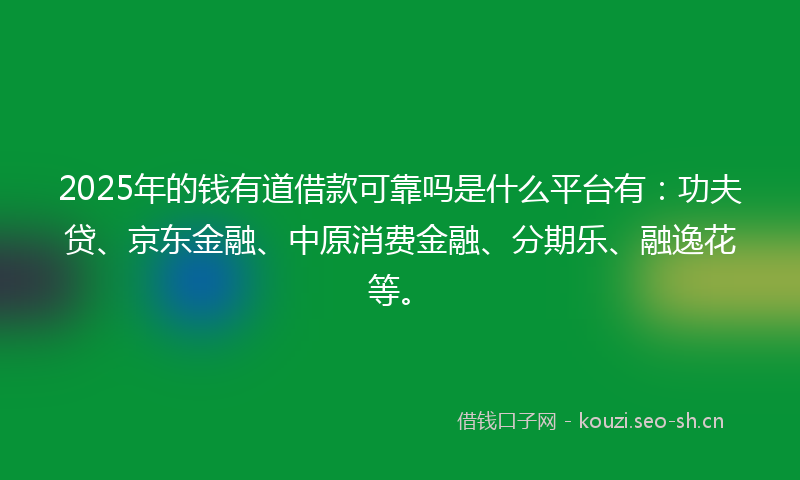 2025年的钱有道借款可靠吗是什么平台有：功夫贷、京东金融、中原消费金融、分期乐、融逸花等。
