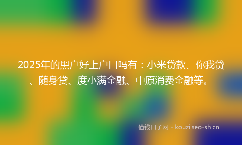 2025年的黑户好上户口吗有:小米贷款、你我贷、随身贷、度小满金融、中原消费金融等。
