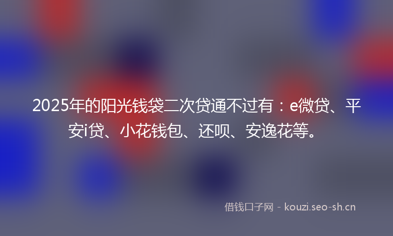 2025年的阳光钱袋二次贷通不过有：e微贷、平安i贷、小花钱包、还呗、安逸花等。
