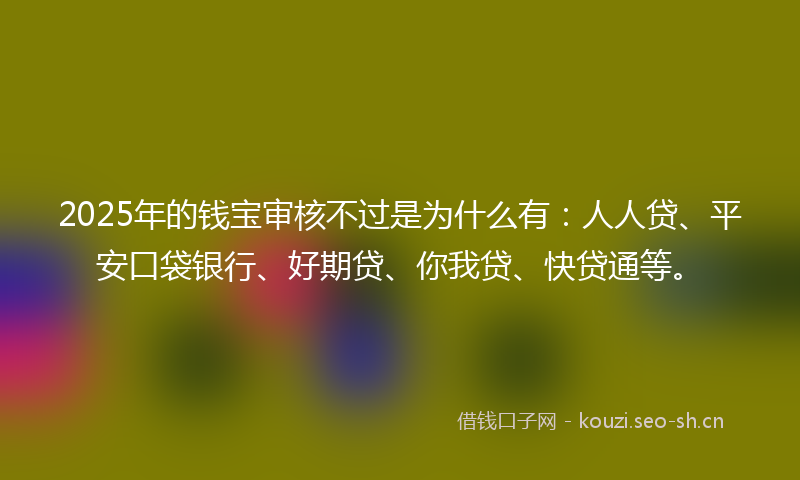 2025年的钱宝审核不过是为什么有：人人贷、平安口袋银行、好期贷、你我贷、快贷通等。