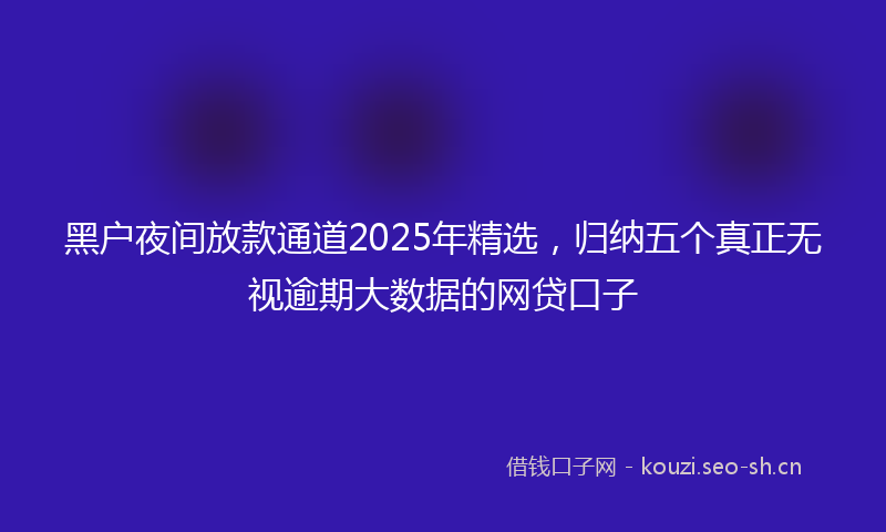 黑户夜间放款通道2025年精选，归纳五个真正无视逾期大数据的网贷口子
