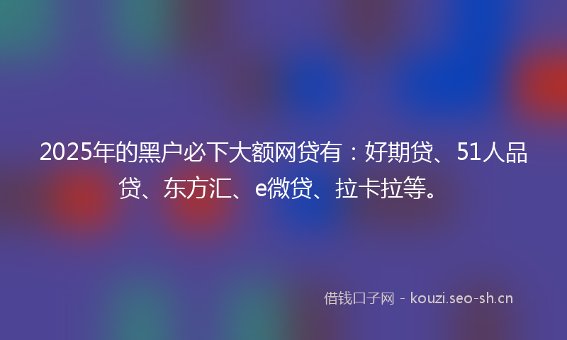2025年的黑户必下大额网贷有：好期贷、51人品贷、东方汇、e微贷、拉卡拉等。