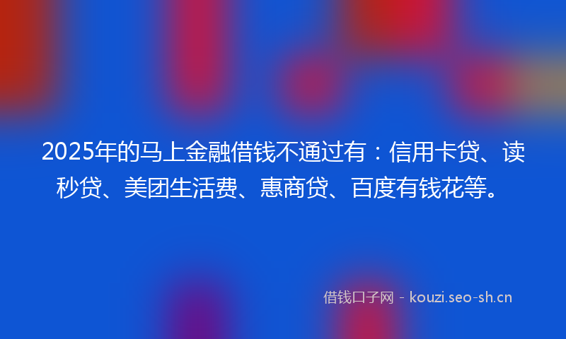 2025年的马上金融借钱不通过有：信用卡贷、读秒贷、美团生活费、惠商贷、百度有钱花等。