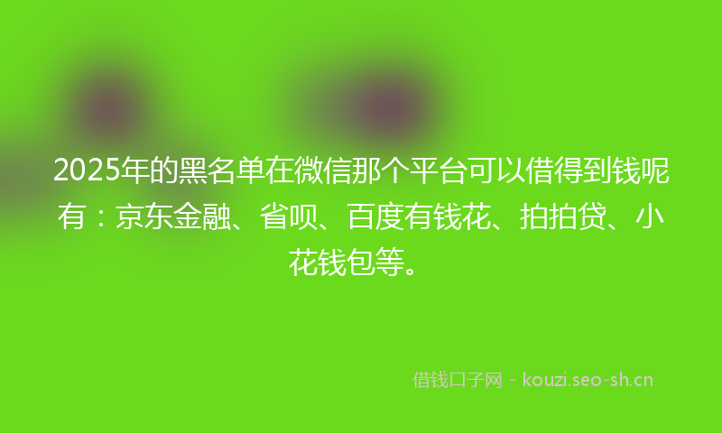 2025年的黑名单在微信那个平台可以借得到钱呢有：京东金融、省呗、百度有钱花、拍拍贷、小花钱包等。