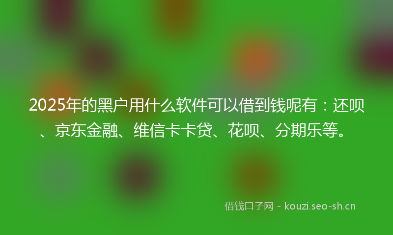 2025年的黑户用什么软件可以借到钱呢有：还呗、京东金融、维信卡卡贷、花呗、分期乐等。