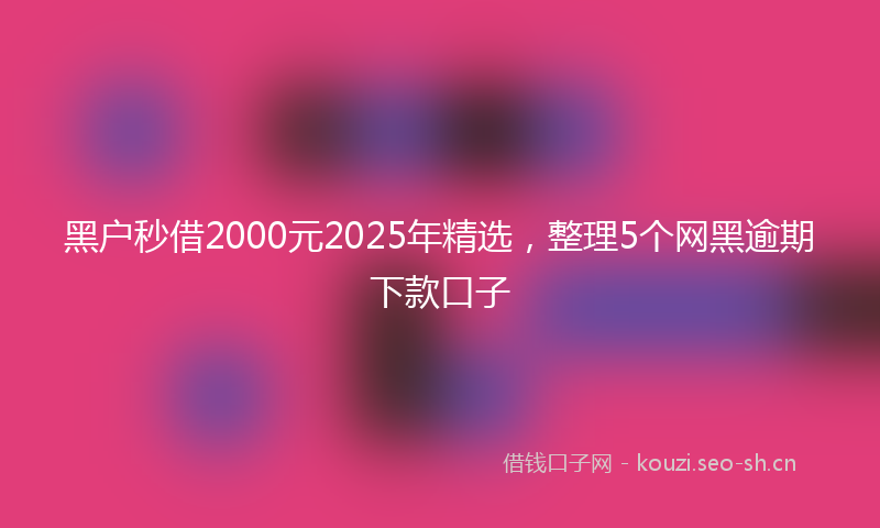 黑户秒借2000元2025年精选，整理5个网黑逾期下款口子
