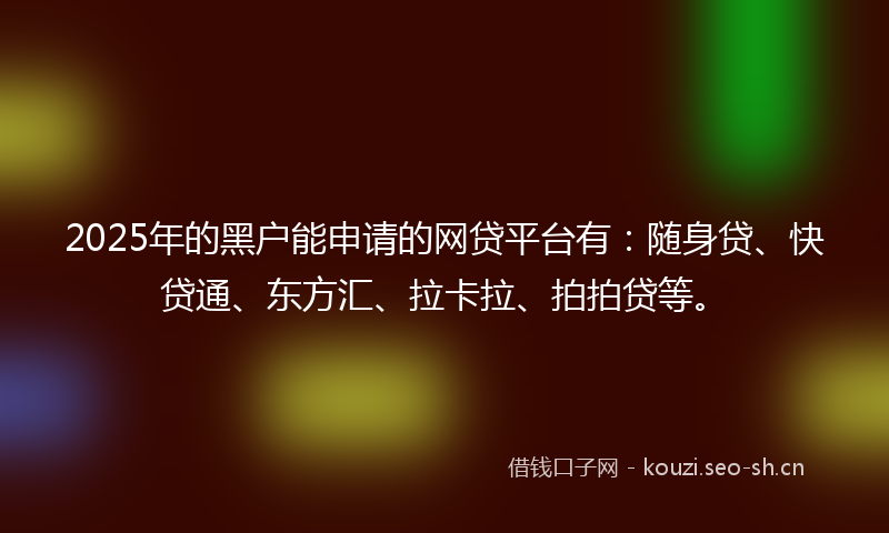 2025年的黑户能申请的网贷平台有：随身贷、快贷通、东方汇、拉卡拉、拍拍贷等。