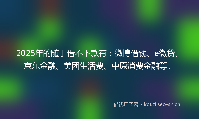 2025年的随手借不下款有：微博借钱、e微贷、京东金融、美团生活费、中原消费金融等。