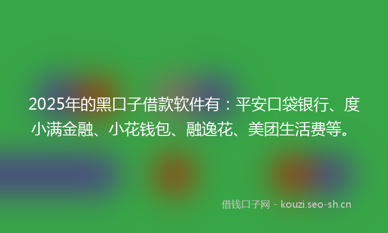 2025年的黑口子借款软件有:平安口袋银行、度小满金融、小花钱包、融逸花、美团生活费等。
